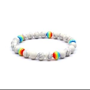 New!! White Turquoise Stone and Acrylic Pride Couples Bracelets.